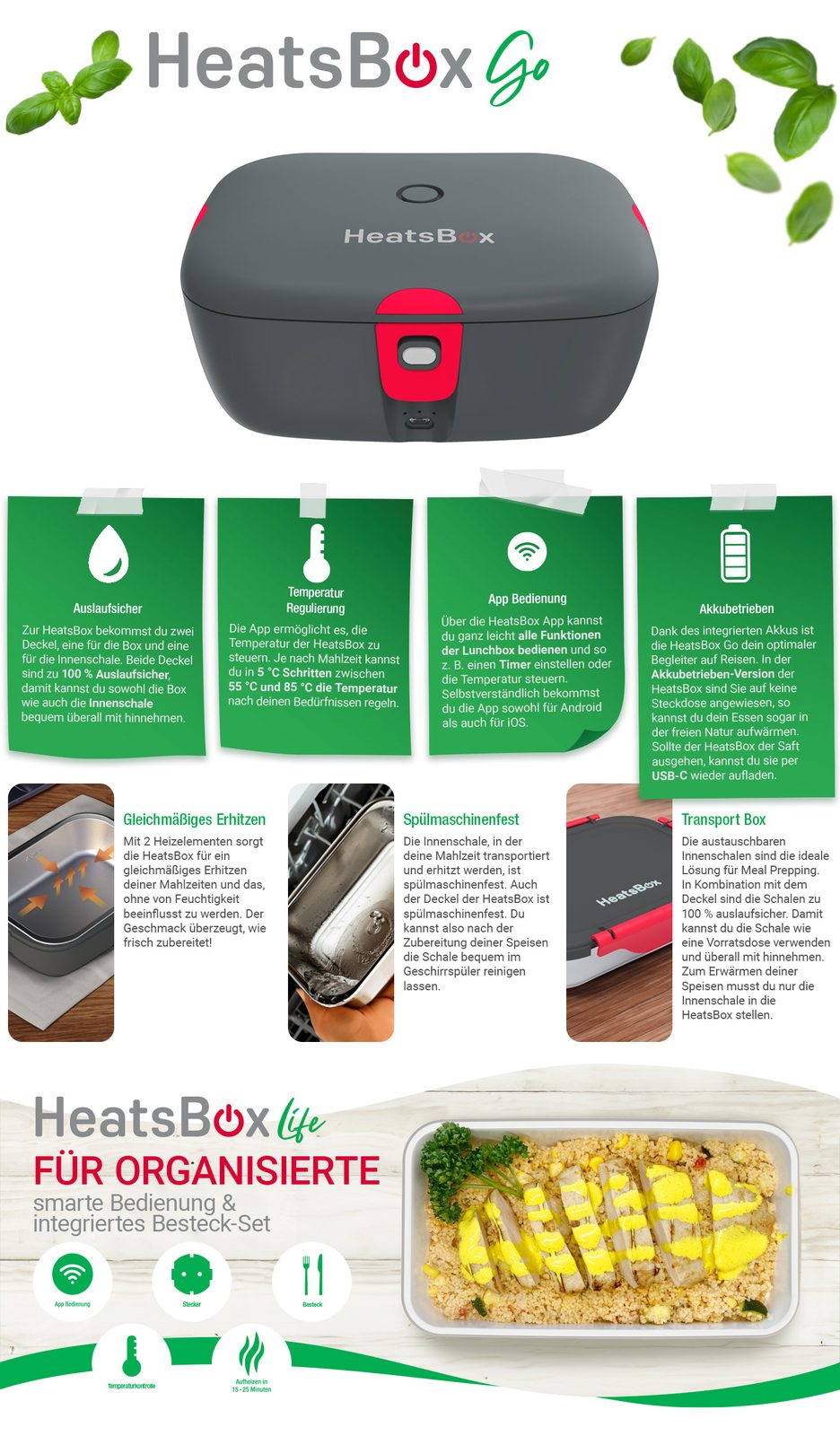 Amazon A+ Content für die HeatsBox Go mit Produktfunktionen im Überblick